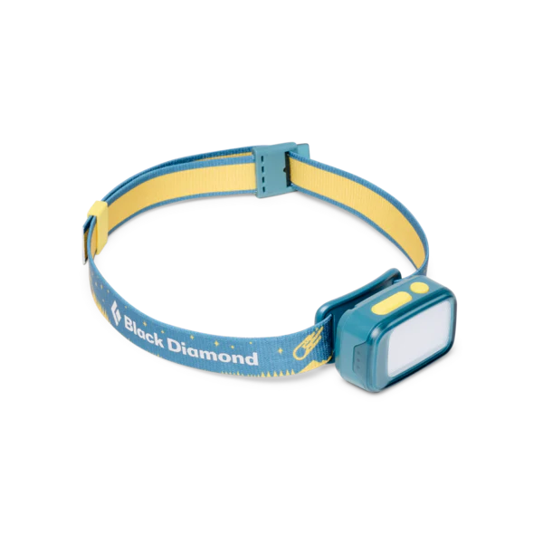 Blue and yellow headlamp with Black Diamond branding on a white background