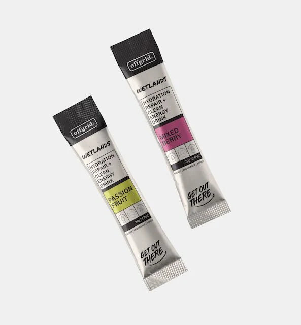 Two Wetlands electrolytes packets on a white background