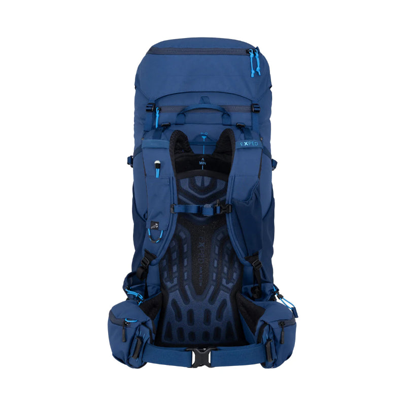 Blue hiking backpack on a white background