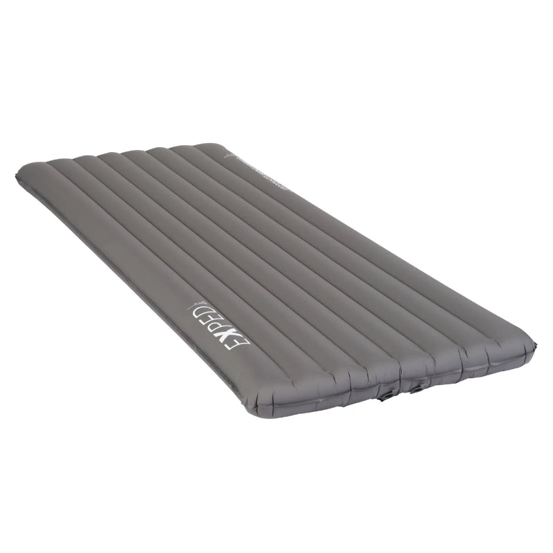 Gray inflatable camping mattress on a white background
