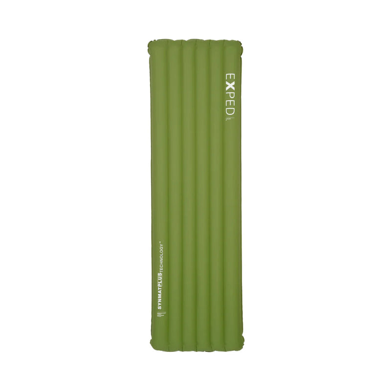 Green Exped Ultra 8r inflatable mattress on a white background