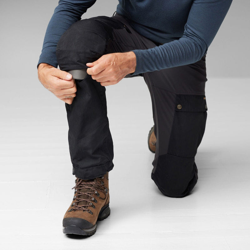 Fjallraven knee pads being put into keb trousers