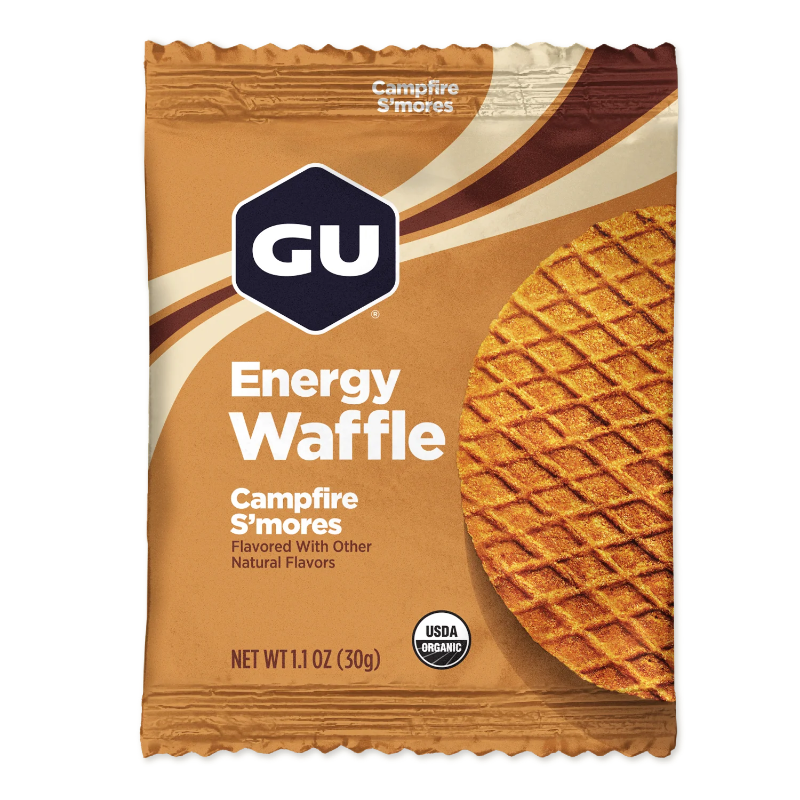 GU Energy Waffle packaging for Campfire S'mores flavor on a white background