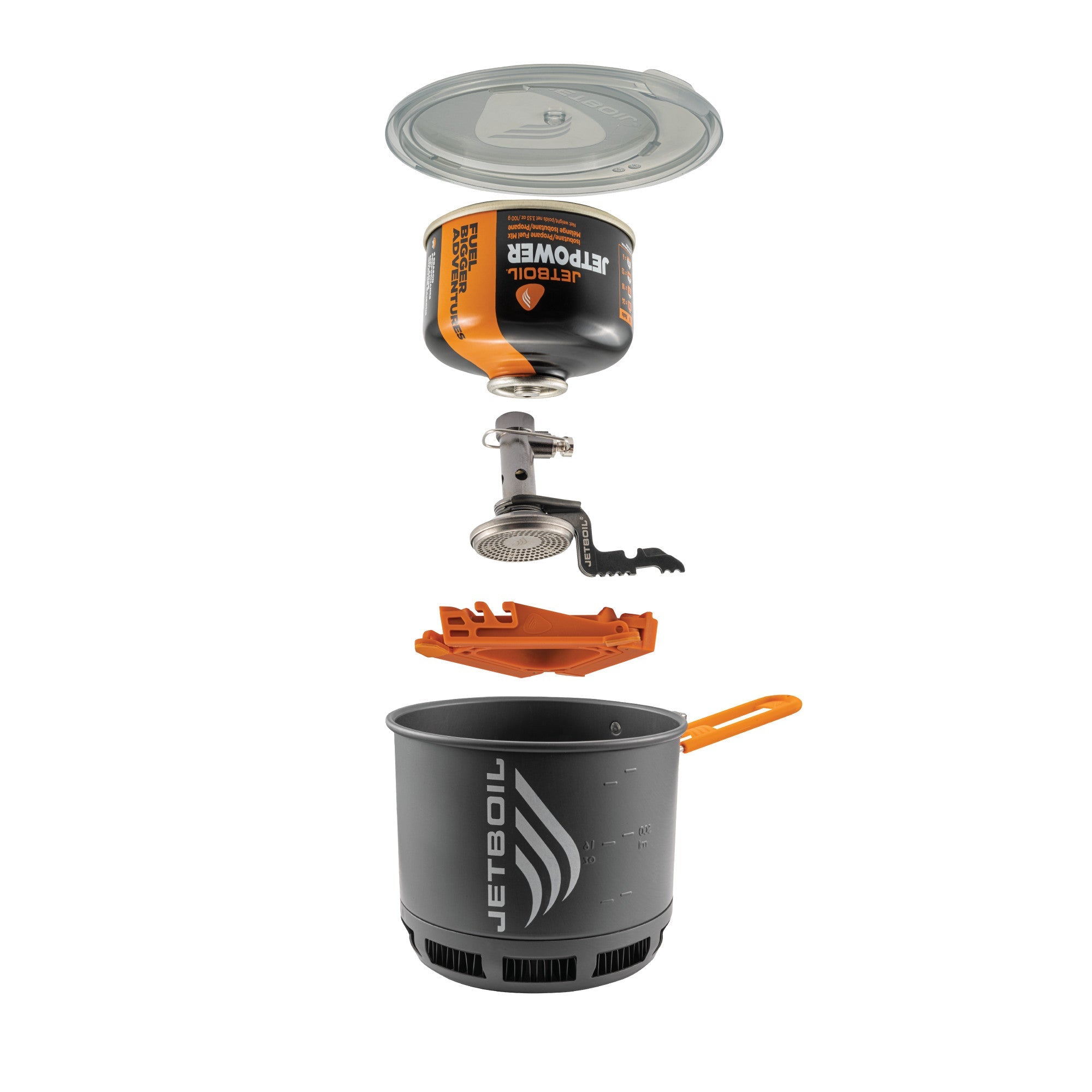 Jetboil Stash Cooking System showing how fuel and the stove fits