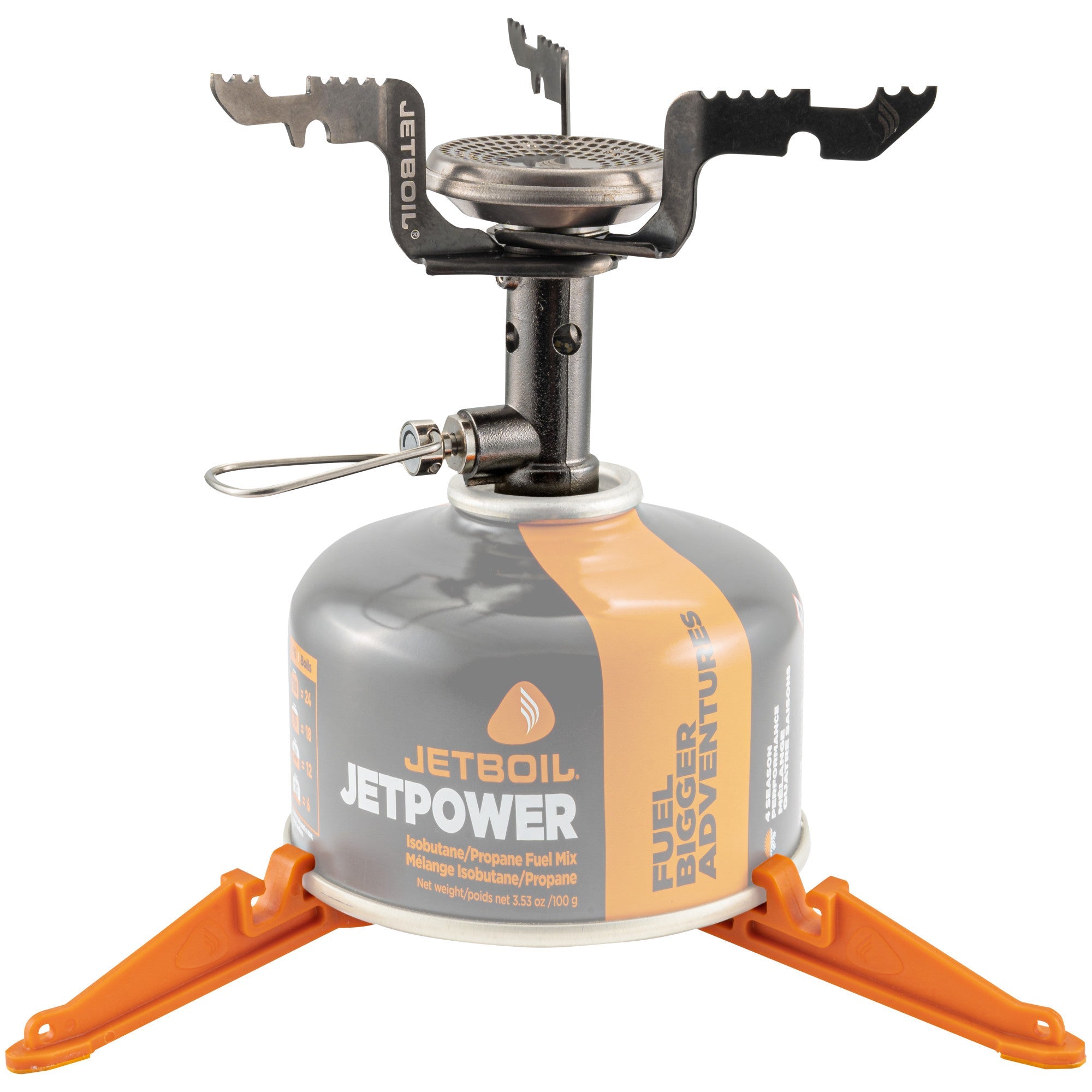 Jetboil Stash Cooking System showing stove connected to jetboil gas 