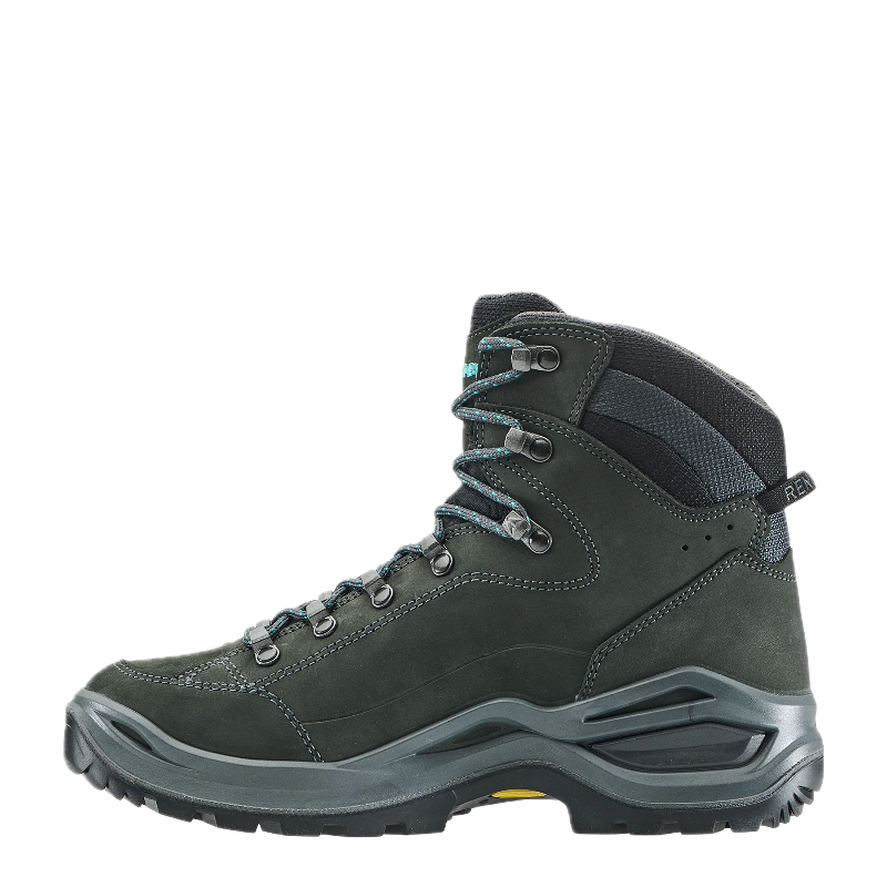 Gray hiking boot with a white background