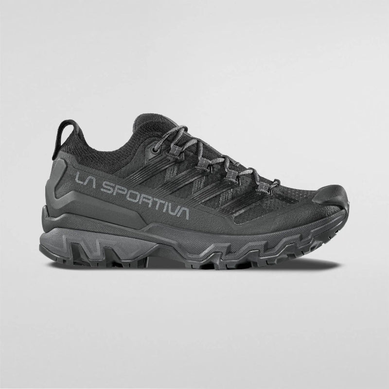 Black hiking shoes shown on the side.