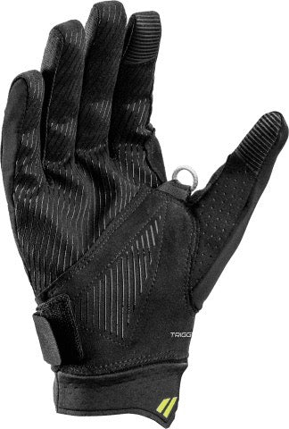 Black glove with text on a white background