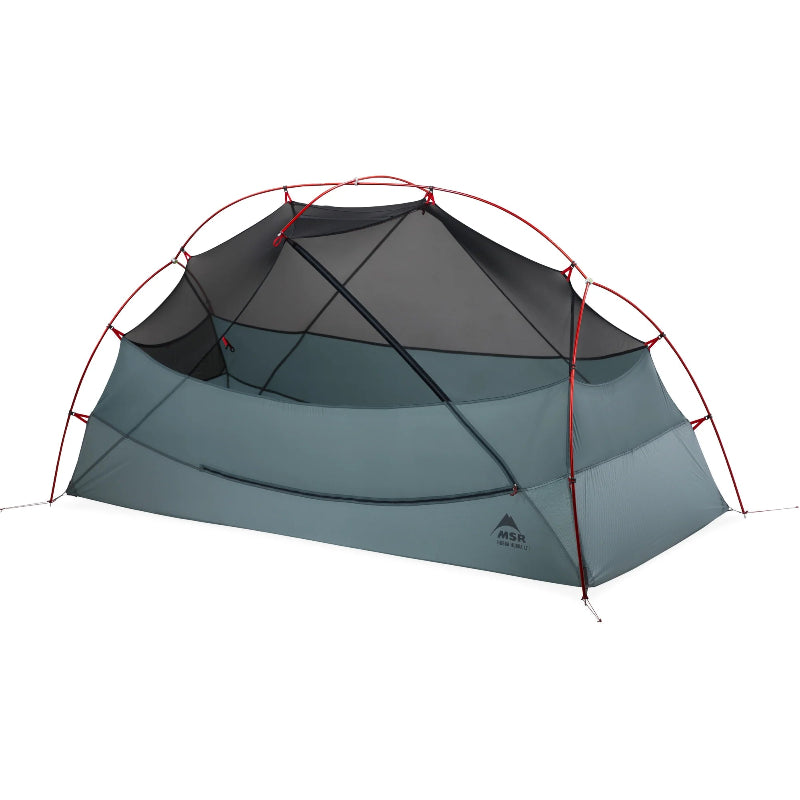 Gray insect mesh ent with red accents on a white background