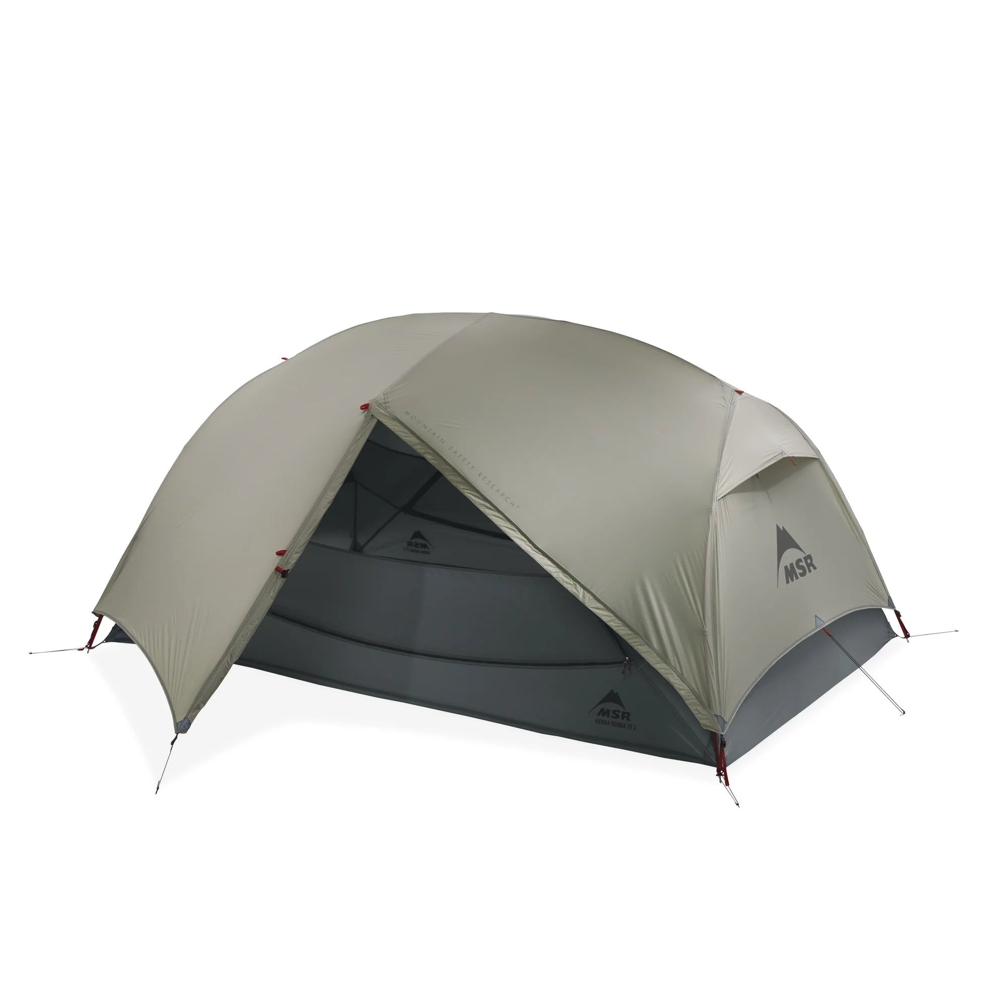 Green camping tent with a brand logo on a white background