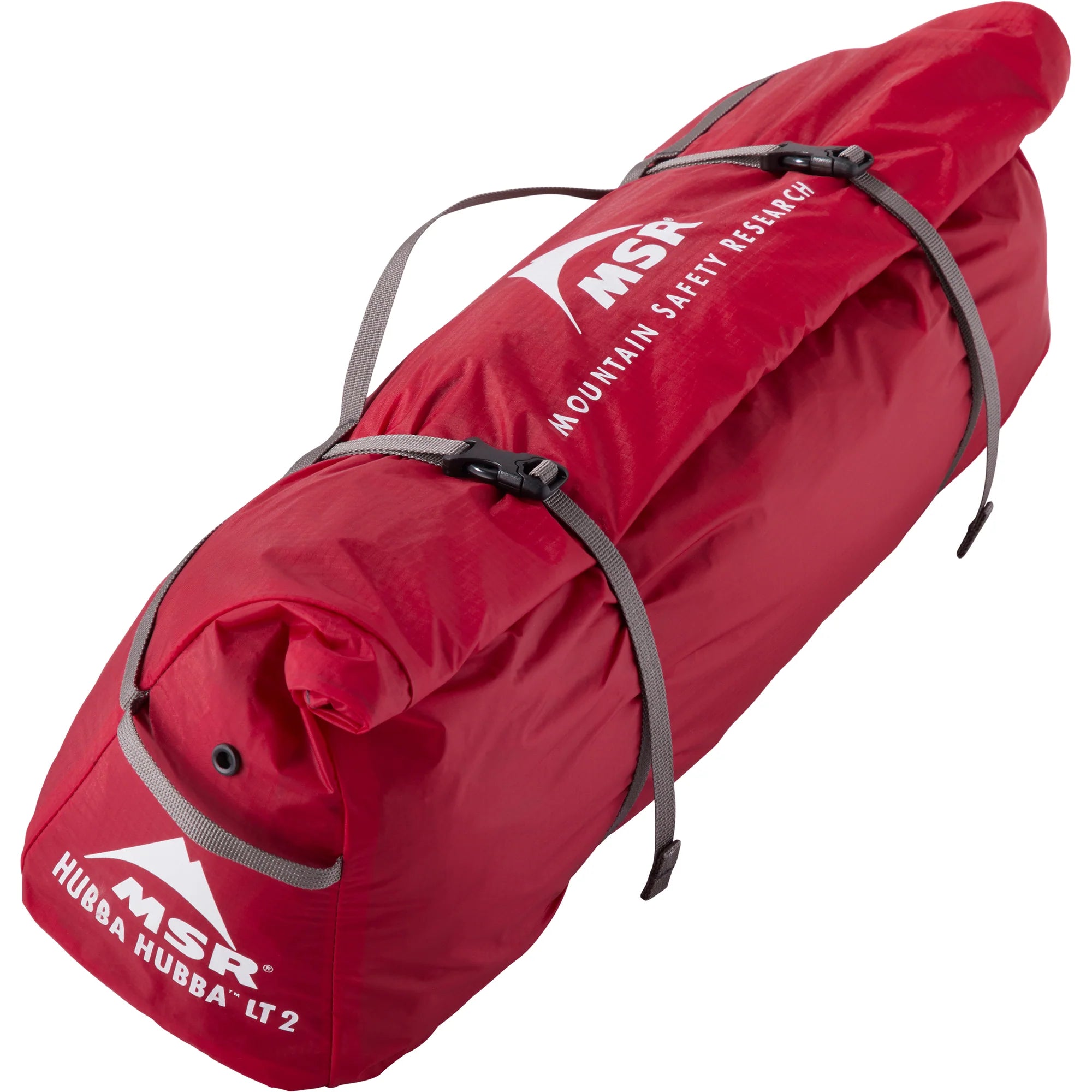 Red tent with MSR branding on a white background