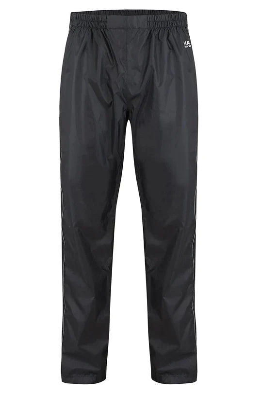 Front of a pair of mac in a sac rain pants n a white background