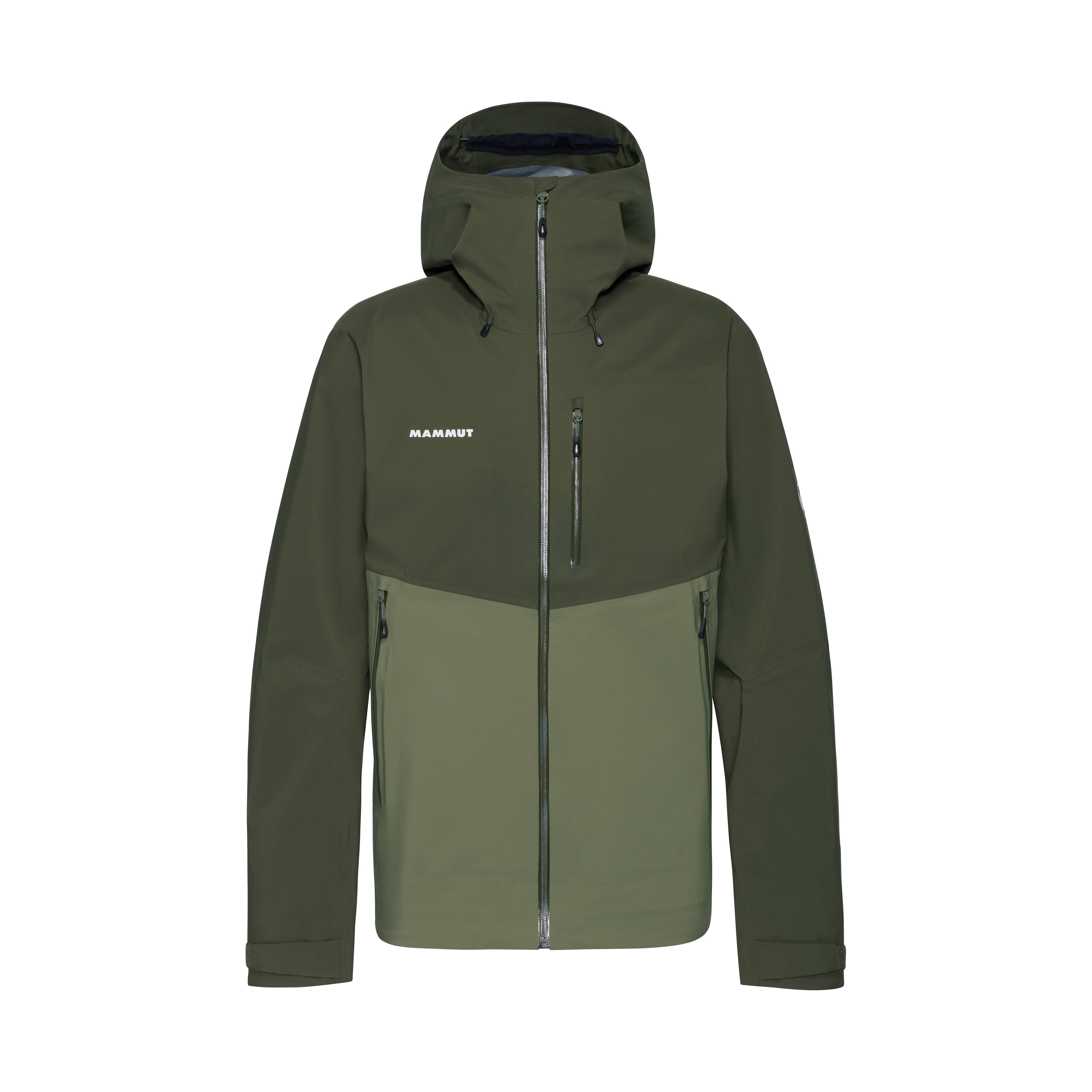 Green jacket with a brand logo on a white background
