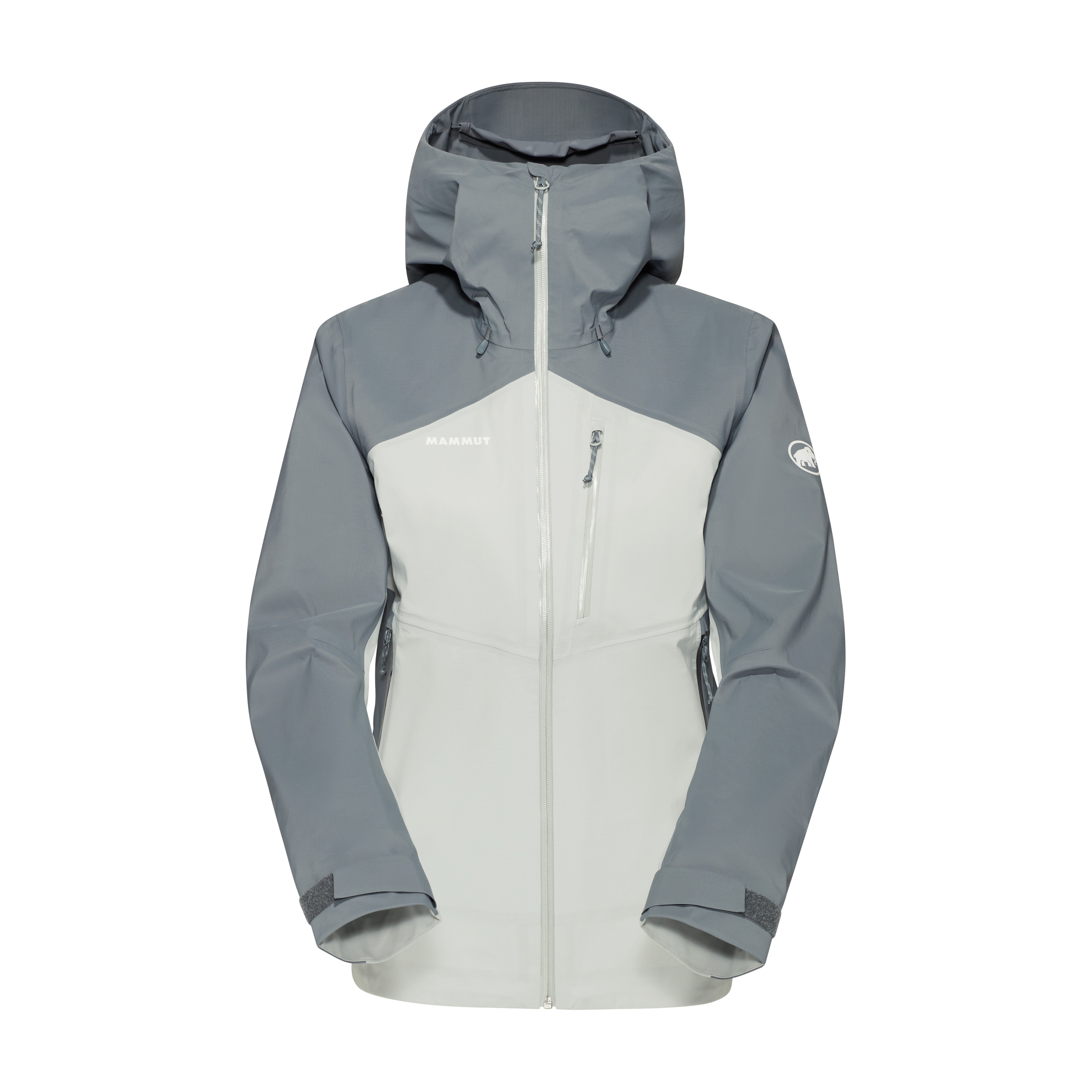 Gray and white jacket with a brand logo on a white background