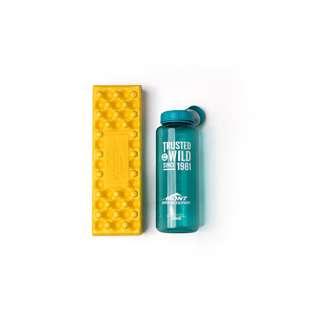 Mont warmlite sitpad next to nalgene