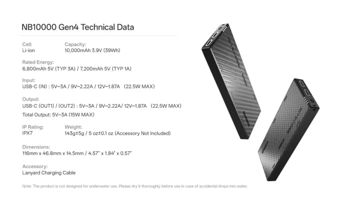 Nitecore NB10000 Gen4 10,000mAh Waterproof Power Bank