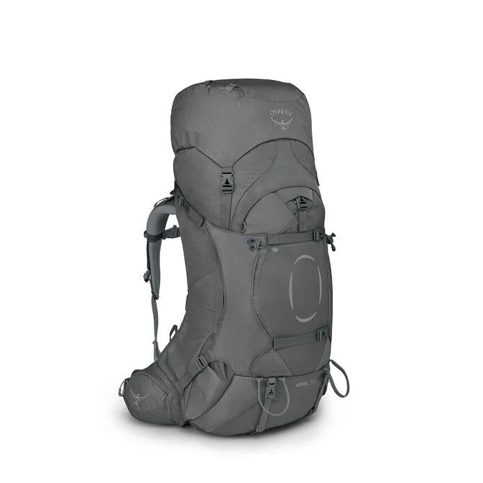 Gray backpack with Osprey logo on a white background