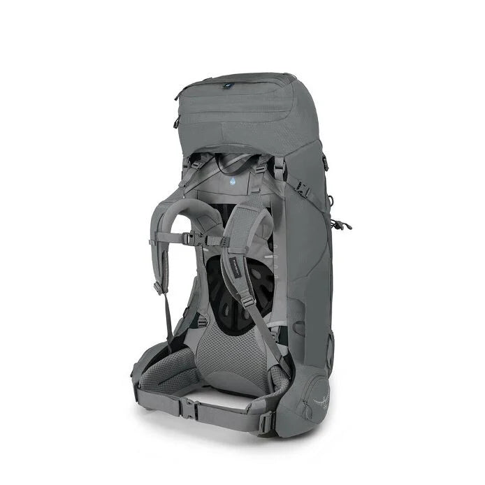 Gray Osprey hiking backpack on a white background