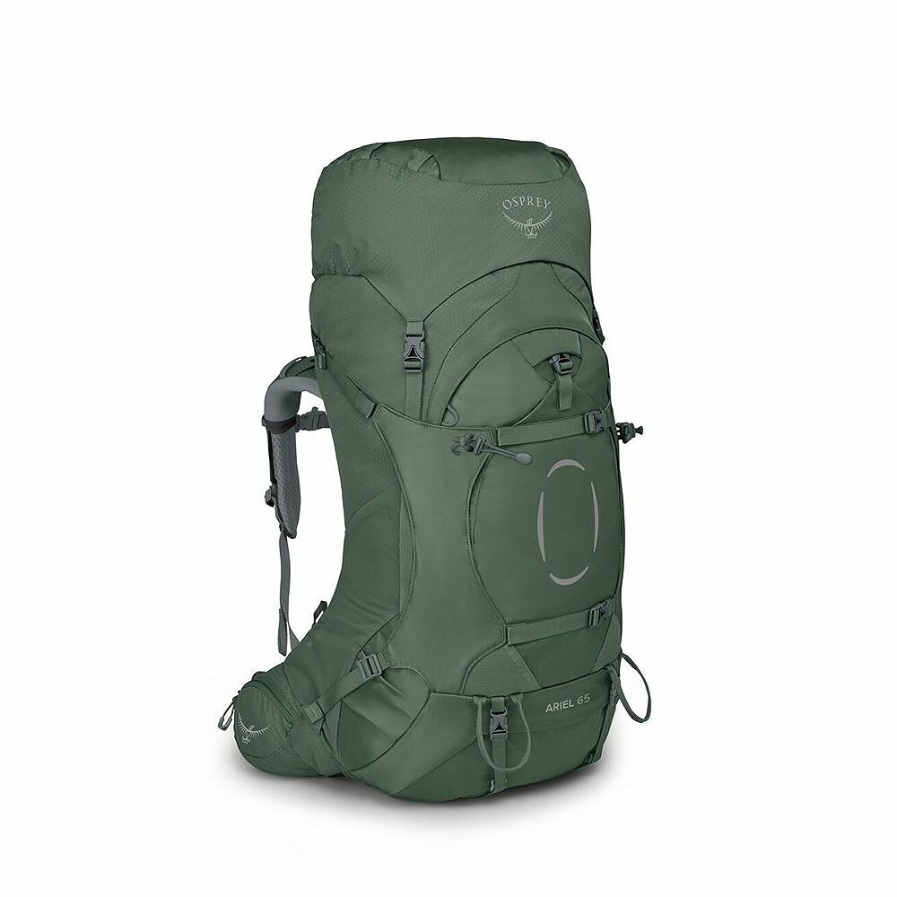 Green Osprey hiking backpack on a white background
