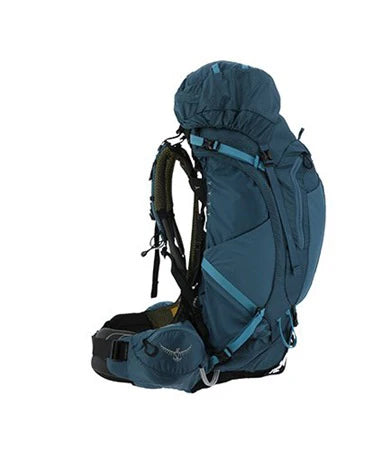 Blue hiking backpack on a white background
