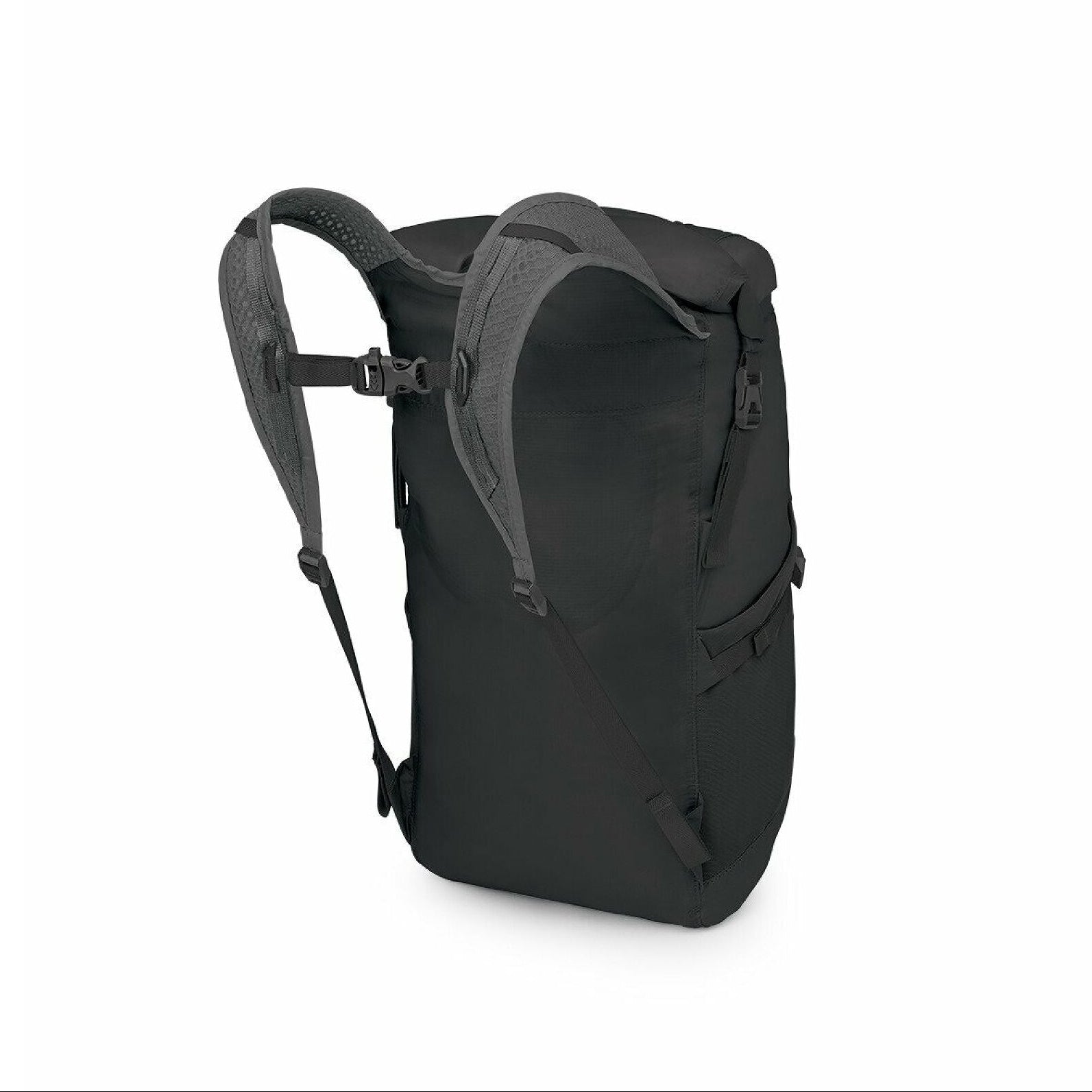 Black backpack on a white background