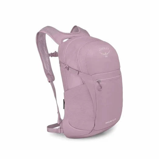Pink backpack with Osprey logo on a white background