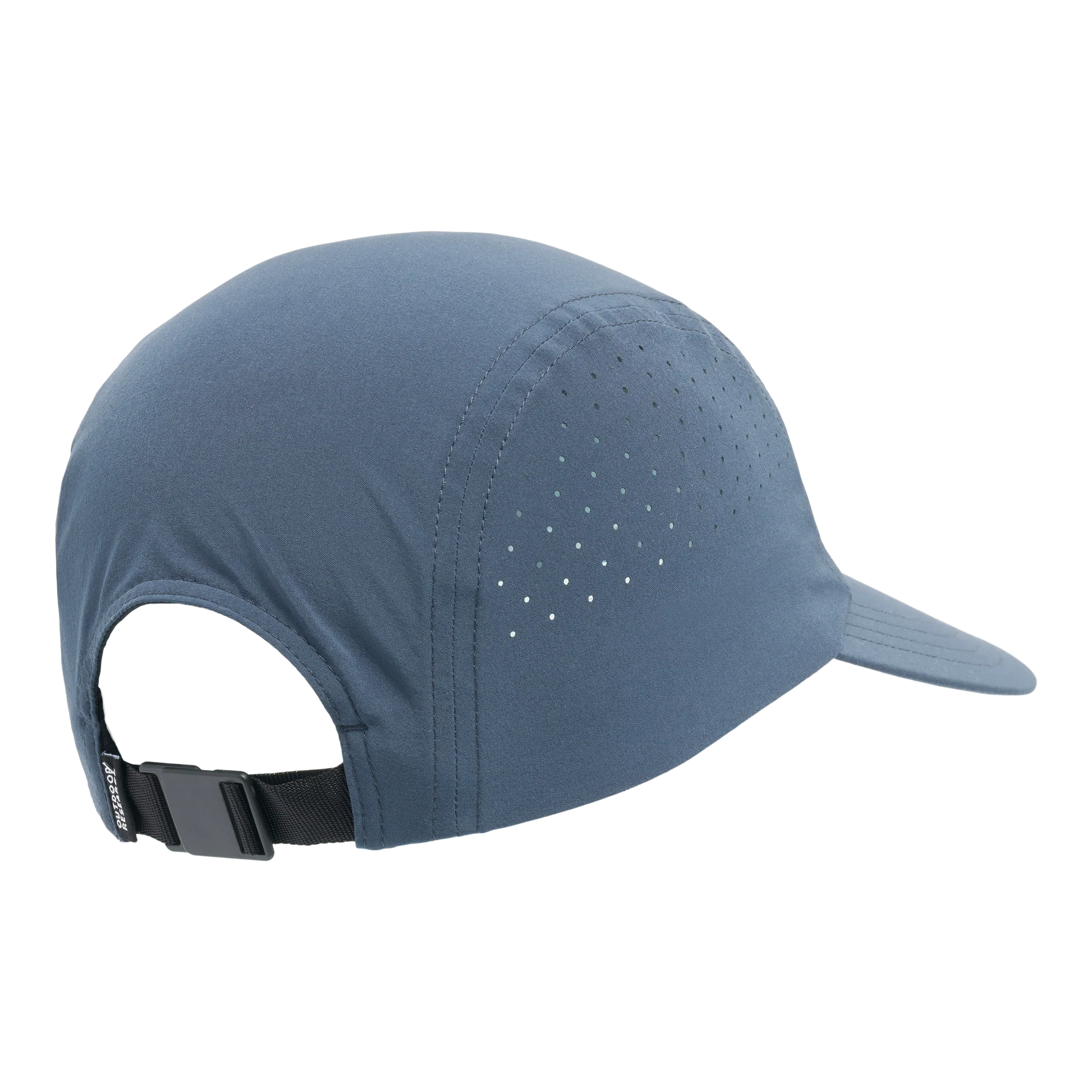 Blue Outdoor Research cap with a black strap on a white background