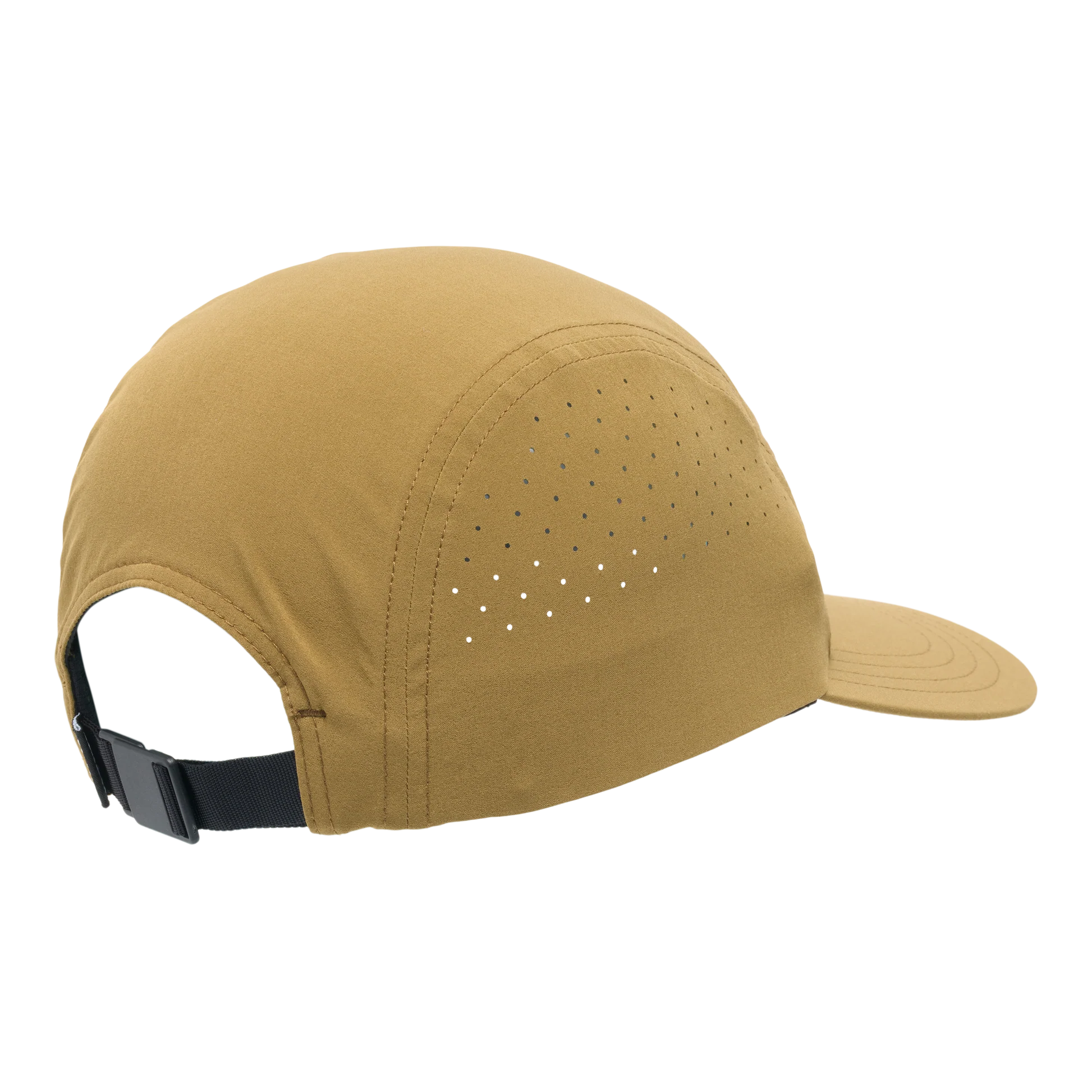 Tan Outdoor Research cap with a black strap on a white background