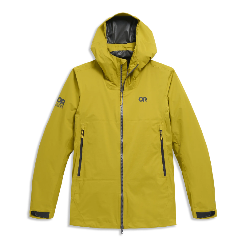 Yellow jacket with a brand logo on a white background