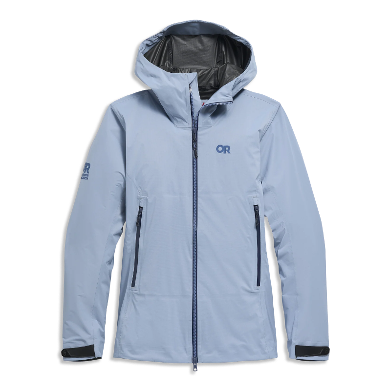 Light blue jacket with a hood on a white background
