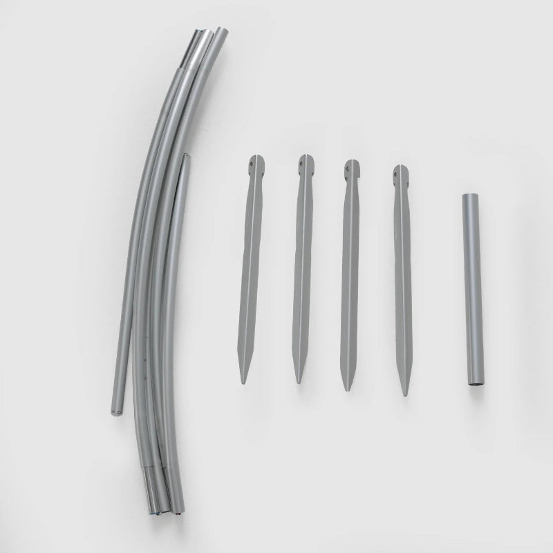 Set of metal poles on a white background