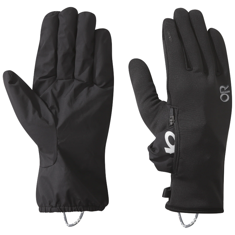 Black gloves with a brand logo on a white background