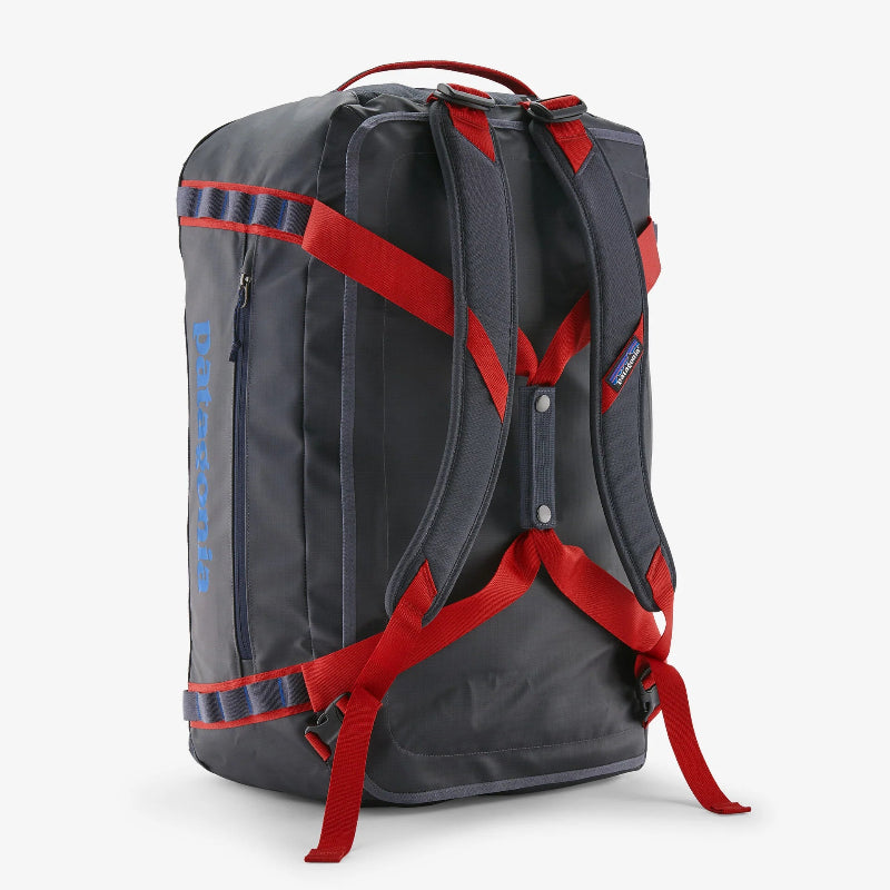Blue backpack with red straps on a white background