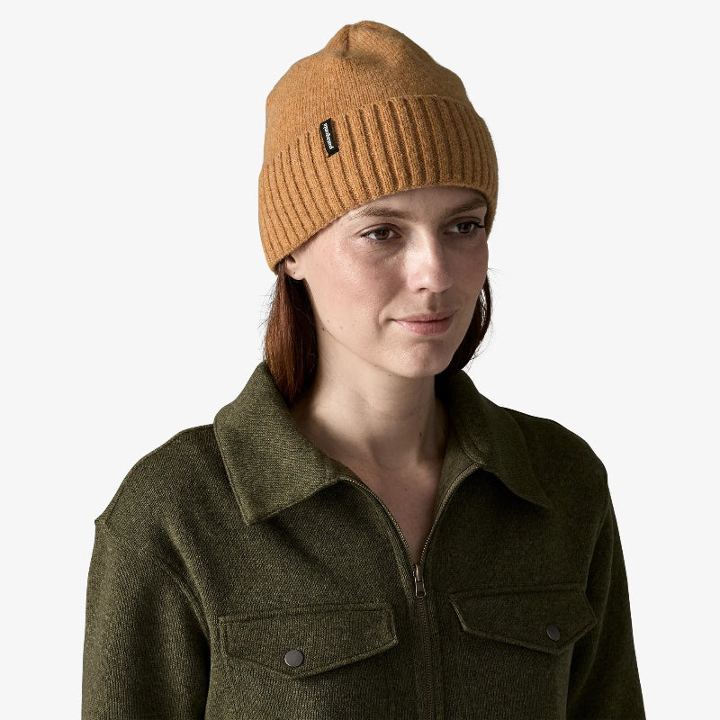 Patagonia Brodeo Beanie Talon Gold Worn worn by a woman