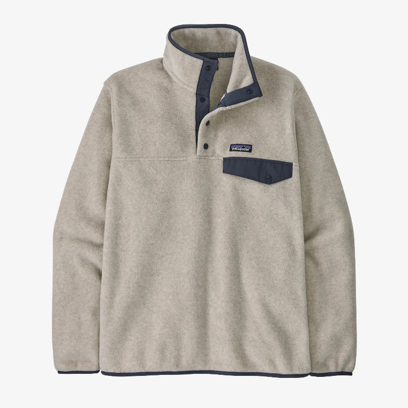 Patagonia Men's Lightweight Synchilla Snap-T Fleece Pullover in Oatmeal with Smolder Blue