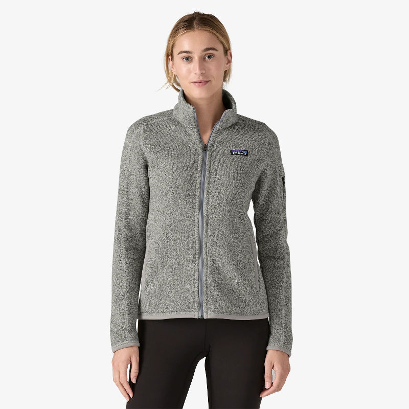 Woman wearing the Patagonia Women's Better Sweater Fleece Jacket in the birch white