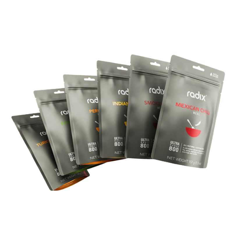 Five Radix Ultra 800 pouches of Mexican Calla blends arranged in a fan shape on a plain white background.