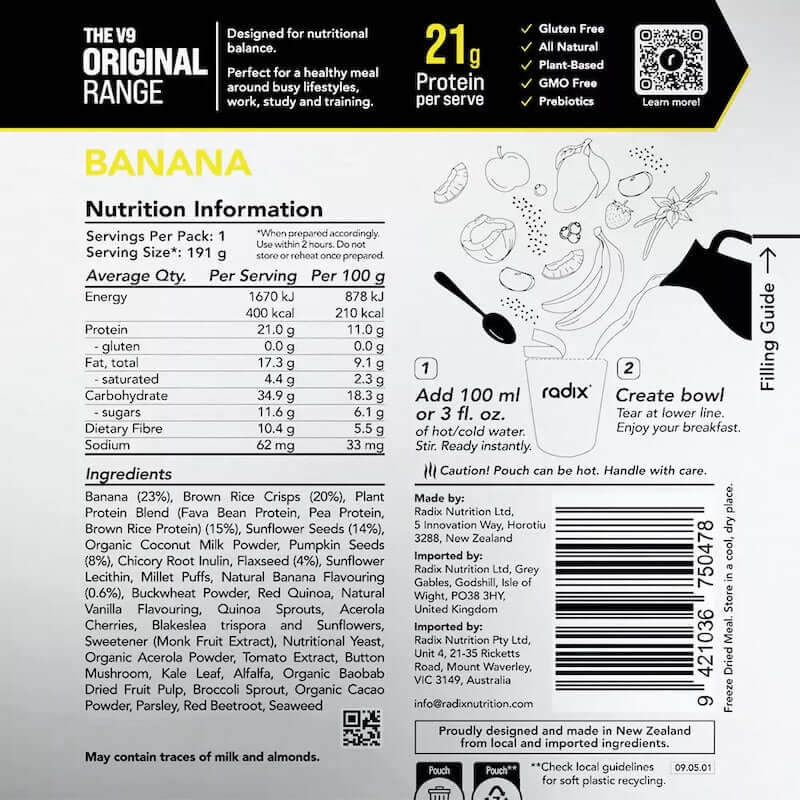 Radix Nutrition Original Breakfast v9 400 Kcal - Banana Nutrition Panel 17