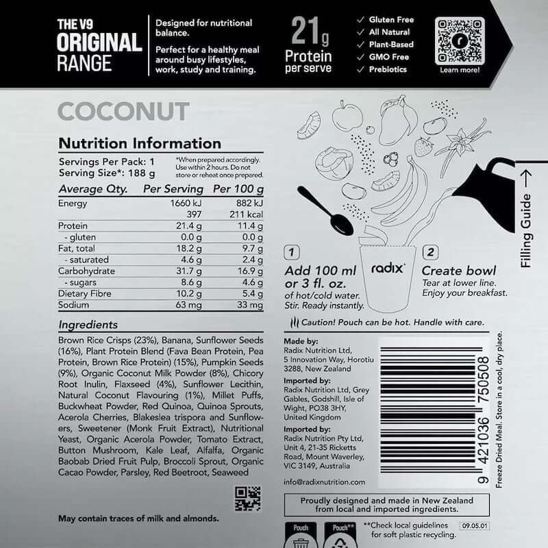 Radix Nutrition Original Breakfast v9 400 Kcal - Coconut Nutrition Panel 11