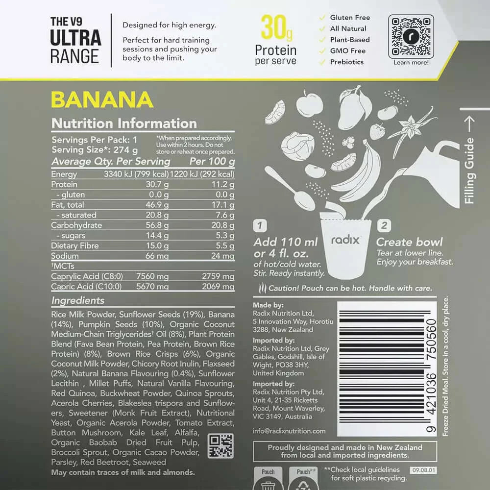 Radix Nutrition ULTRA v9 Breakfast 800 Kcal - Banana Nutrition Panel 17
