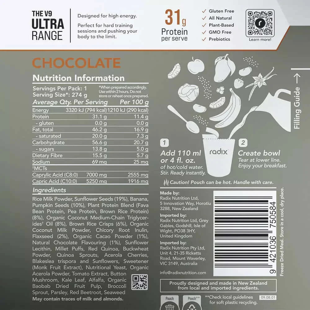 Radix Nutrition ULTRA v9 Breakfast 800 Kcal - Chocolate Nutrition Panel 15
