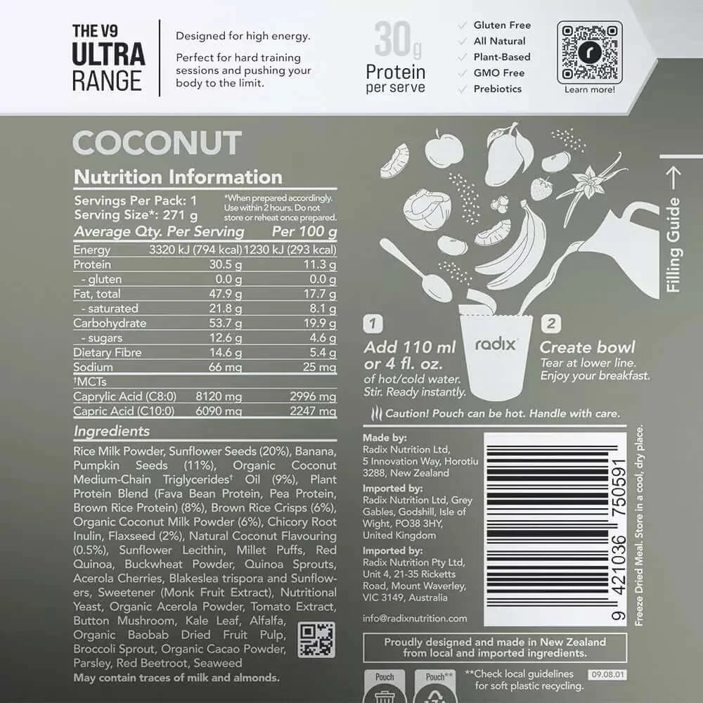 Radix Nutrition ULTRA v9 Breakfast 800 Kcal - Coconut Nutrition Panel 13
