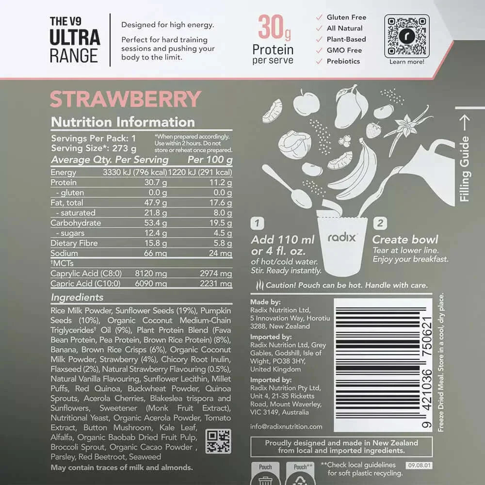Radix Nutrition ULTRA v9 Breakfast 800 Kcal - Strawberry Nutrition Panel 11