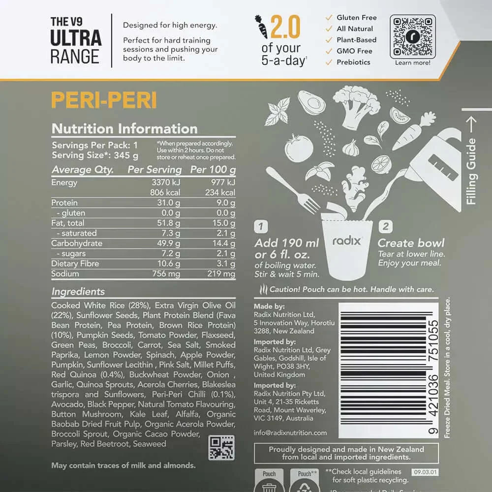 Radix Nutrition Ultra V9 Meals 800 Kcal - Peri Peri Nutrition Panel 7