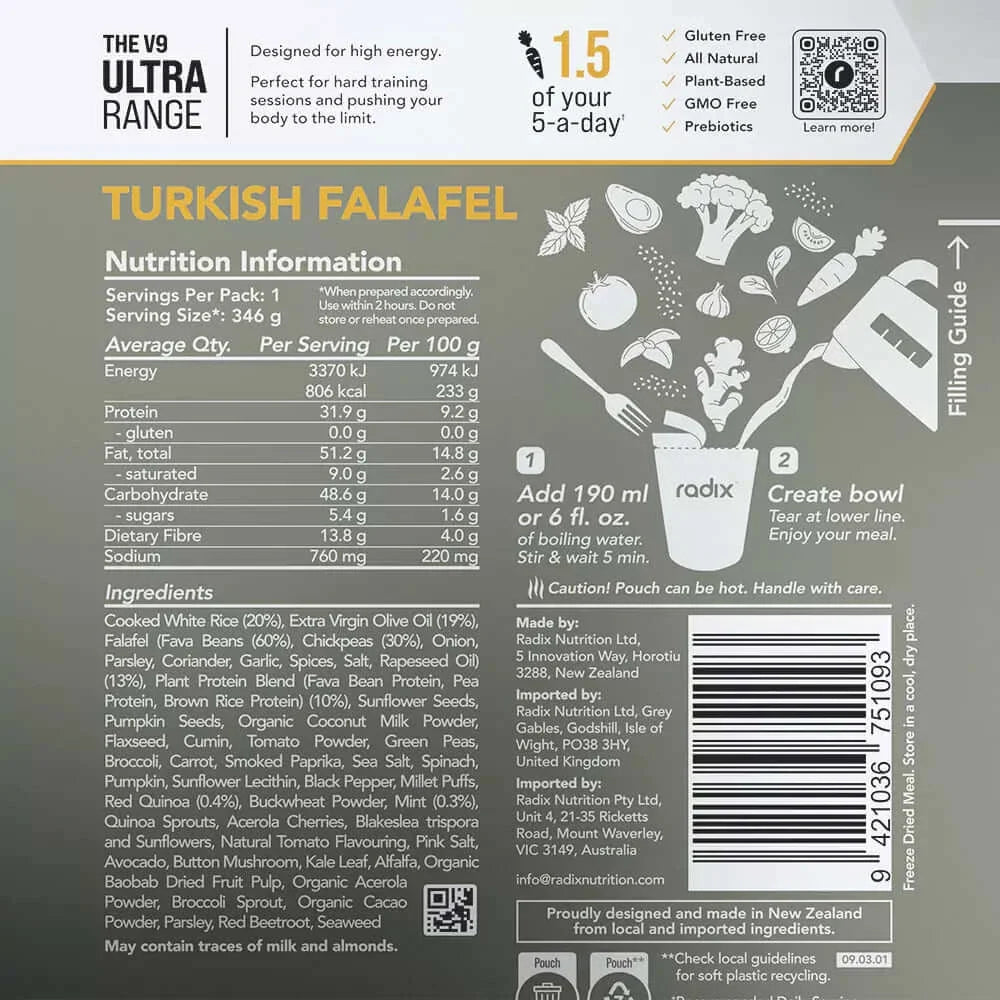 Radix Nutrition Ultra V9 Meals 800 Kcal - Turkish Falafel Nutrition Panel 5