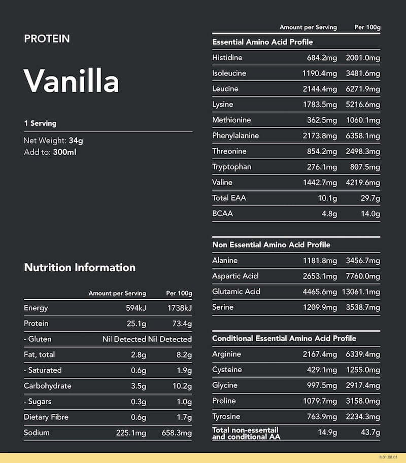 Radix Nutrition Protein Powder DIAAS 1.30 - Vanilla Ingredients 11