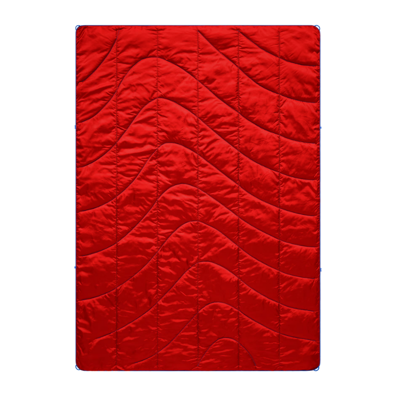 A bright red quilted mattress topper or comforter with a wavy, undulating stitched pattern, shown flat against a solid white background.