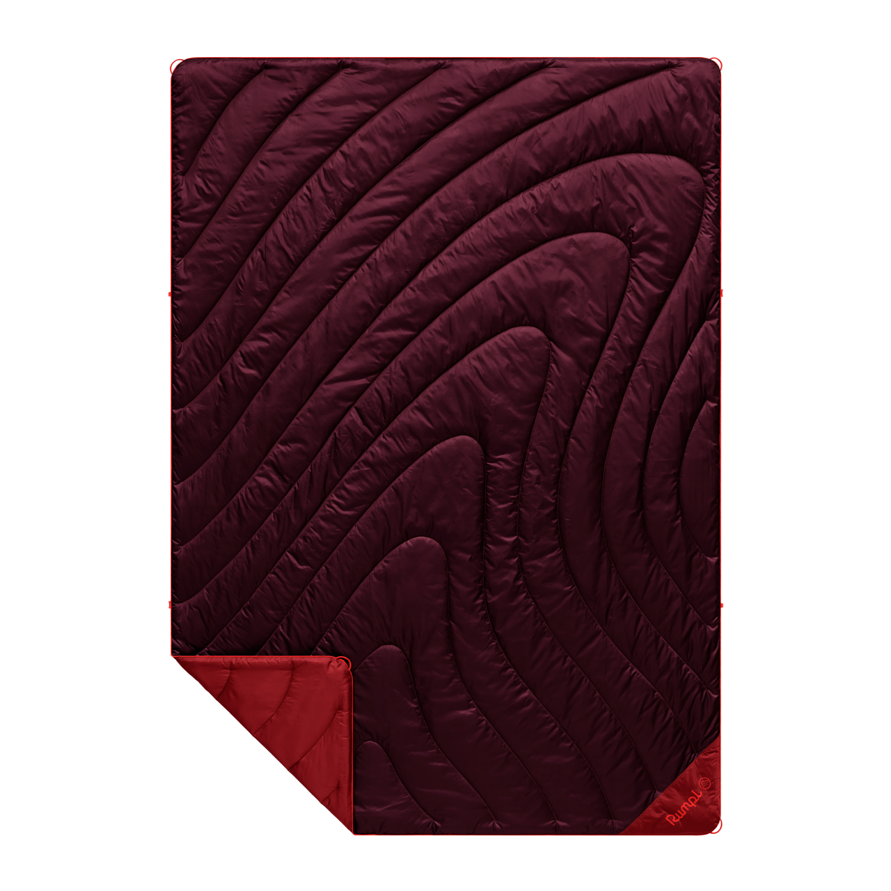 Maroon quilt with wavy pattern on a white background