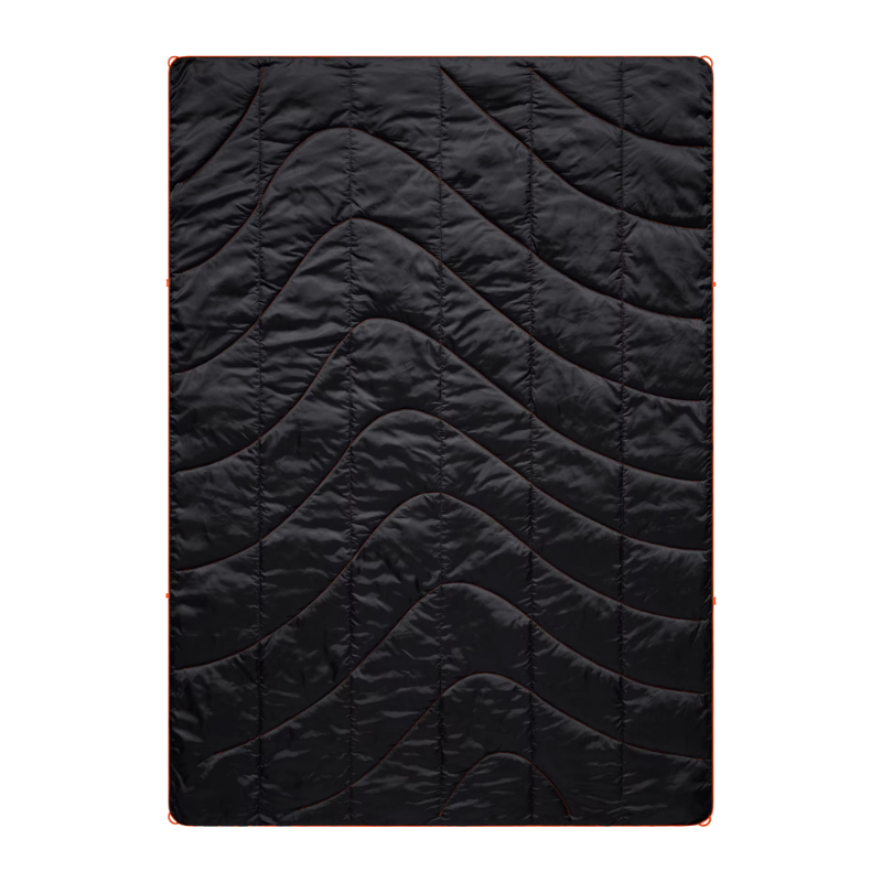 A black quilted sleeping pad with a wavy, contour-like stitched pattern, shown flat against a solid white background.