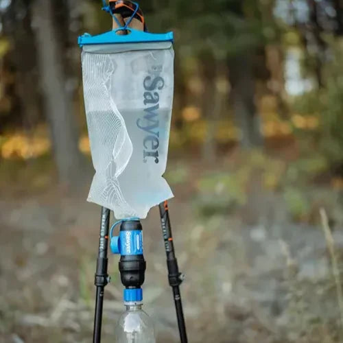 Sawyer Squeeze Water Filtration System w/ Cnoc Premium 2L Bladder used as a gravity filter